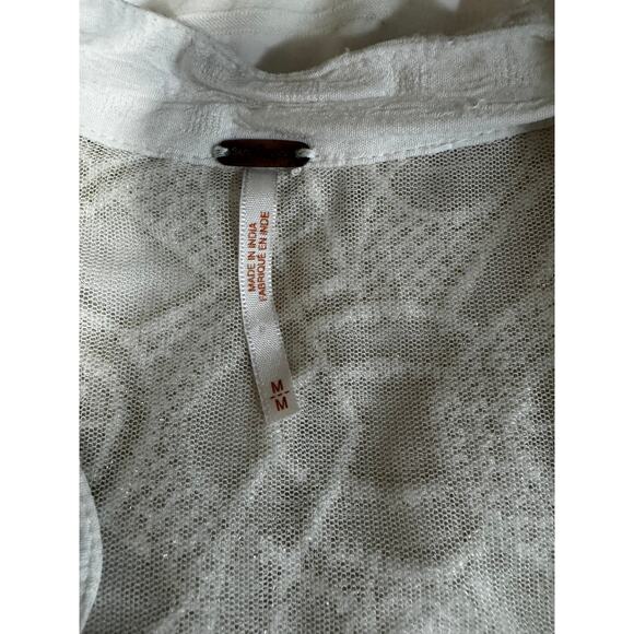 Free People Ivory Boho Gauze Button Front Blouse With Metallic Embroidery Size M - Picture 4 of 6